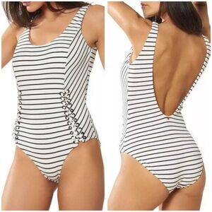 Red Carter Striped Low Back One Piece Swimsuit